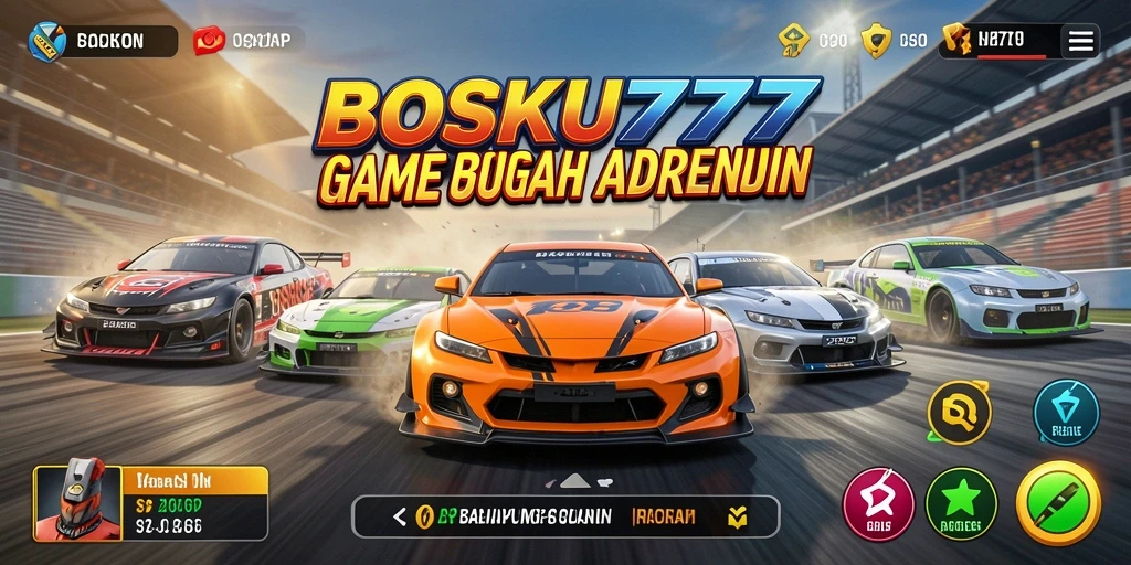 Screenshot gameplay BOSKU777 yang mendebarkan saat balapan di trek yang menakjubkan.