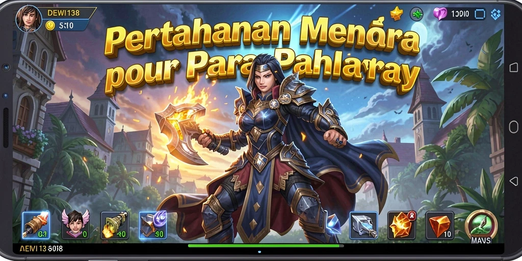 Tampilan gameplay intens di DEWI138 dengan menara beragam dan musuh yang menantang.