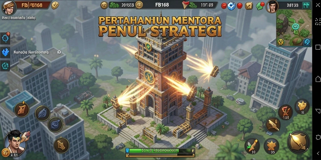 Screenshot gameplay FB168 menampilkan aksi menara pertahanan yang menegangkan.