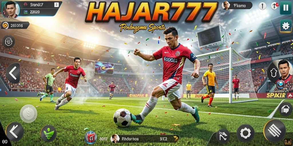 Screenshot utama HAJAR777 menampilkan aksi seru dalam pertandingan olahraga.