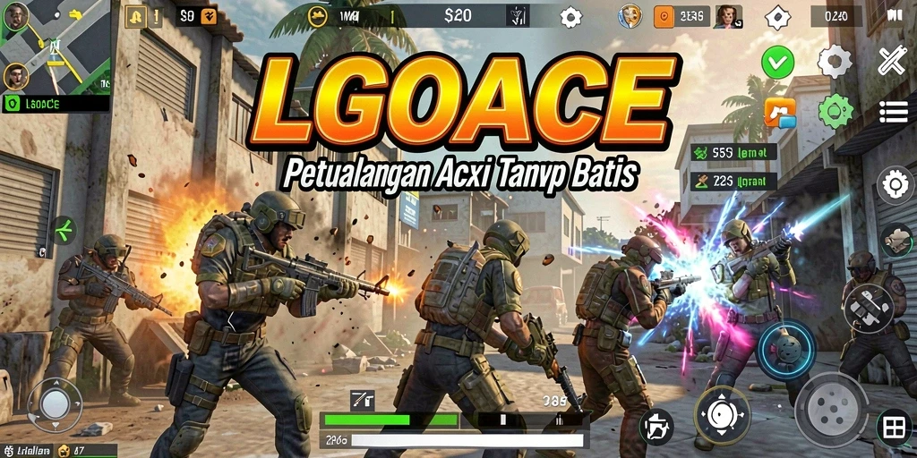 Tangkapan layar utama LGOACE menunjukkan adegan aksi mendebarkan.