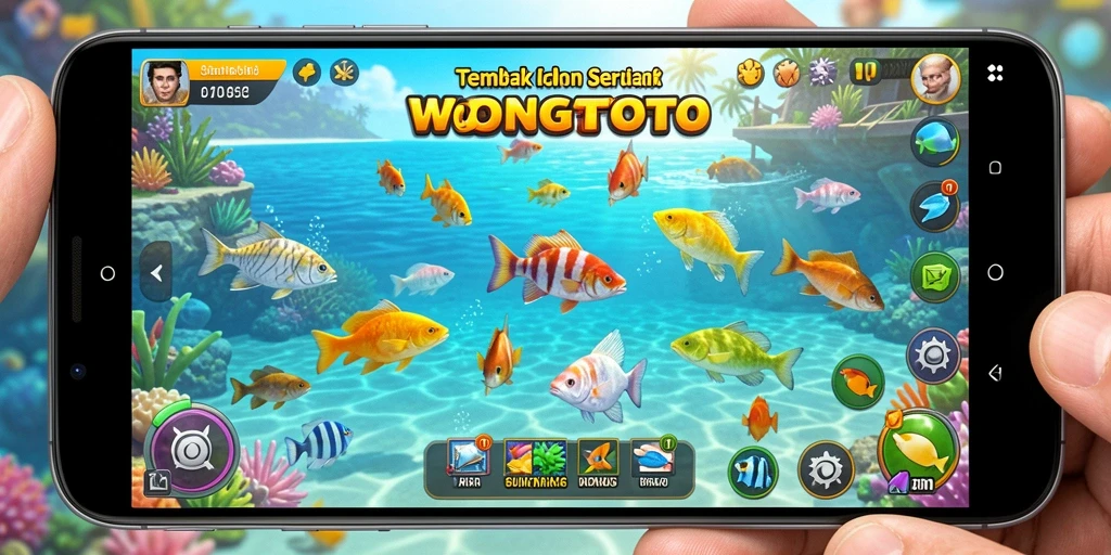 Tampilan layar permainan WONGTOTO yang menampilkan aksi tembak ikan.